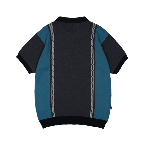 Chain Jacquard Knit Polo Shirt - Black/Multi