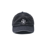 Cross Distressed Strapback Cap - Washed Black