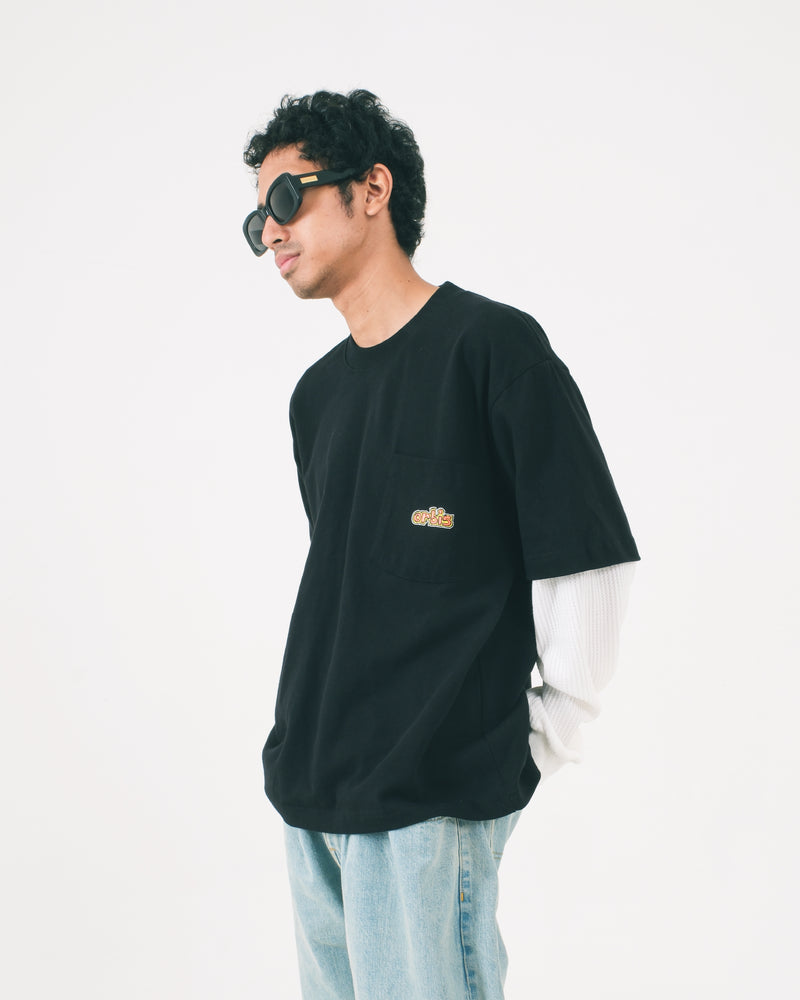 Orbis Layered Mix Waffle T-Shirt - Black