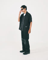 Orbis Script Open Collar Shirt - Black