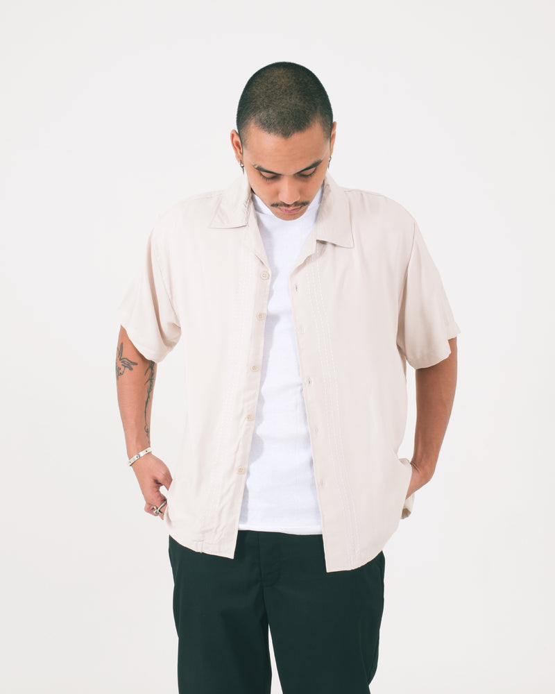 Orbis Script Open Collar Shirt - Khakis
