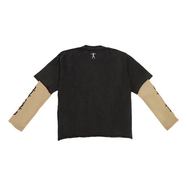 Dreamer Longsleeve Layered Tee - Black & Beige