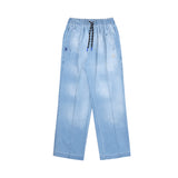 Midtown Pleated Denim Easy Pants - Washed Blue