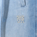 Midtown Pleated Denim Easy Pants - Washed Blue