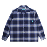 Open Collar Flannel Shirt - Blue