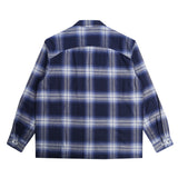 Open Collar Flannel Shirt - Blue