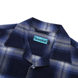 Open Collar Flannel Shirt - Blue