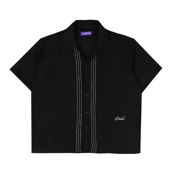 Orbis Script Open Collar Shirt - Black