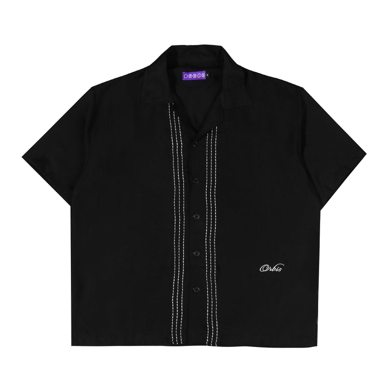 Orbis Script Open Collar Shirt - Black