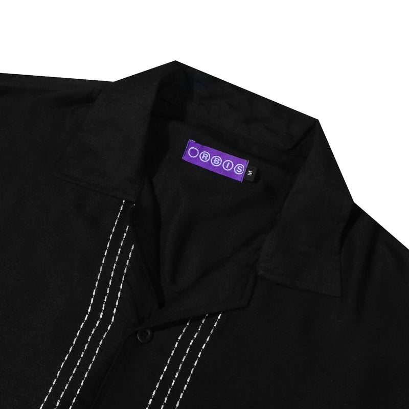 Orbis Script Open Collar Shirt - Black