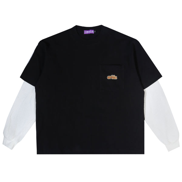 Orbis Layered Mix Waffle T-Shirt - Black