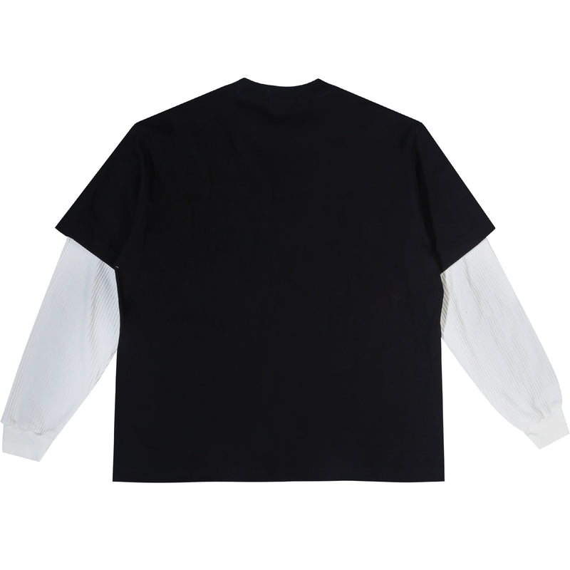 Orbis Layered Mix Waffle T-Shirt - Black