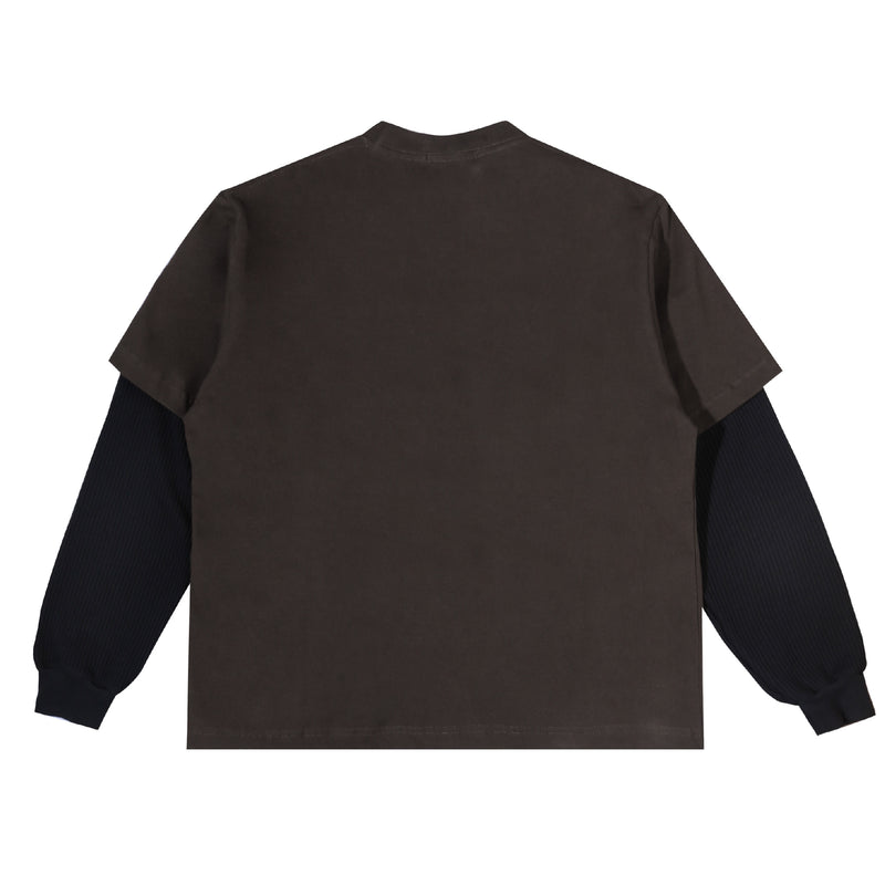 Orbis Layered Mix Waffle T-Shirt - Brown
