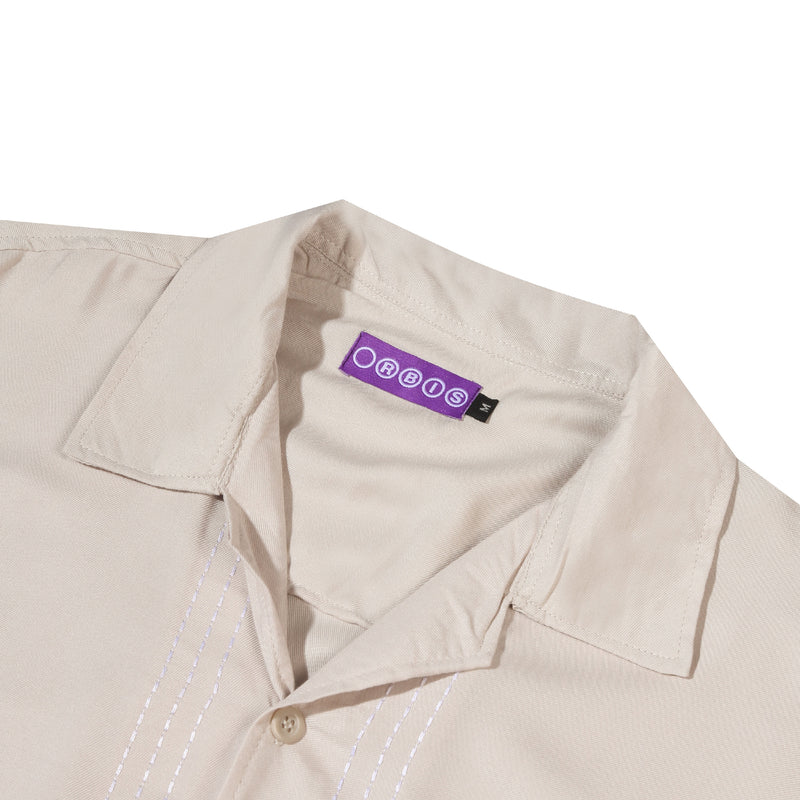 Orbis Script Open Collar Shirt - Khakis