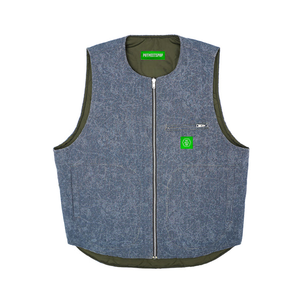 Herrer Vest Reversible Distress Print Canvas - Blue