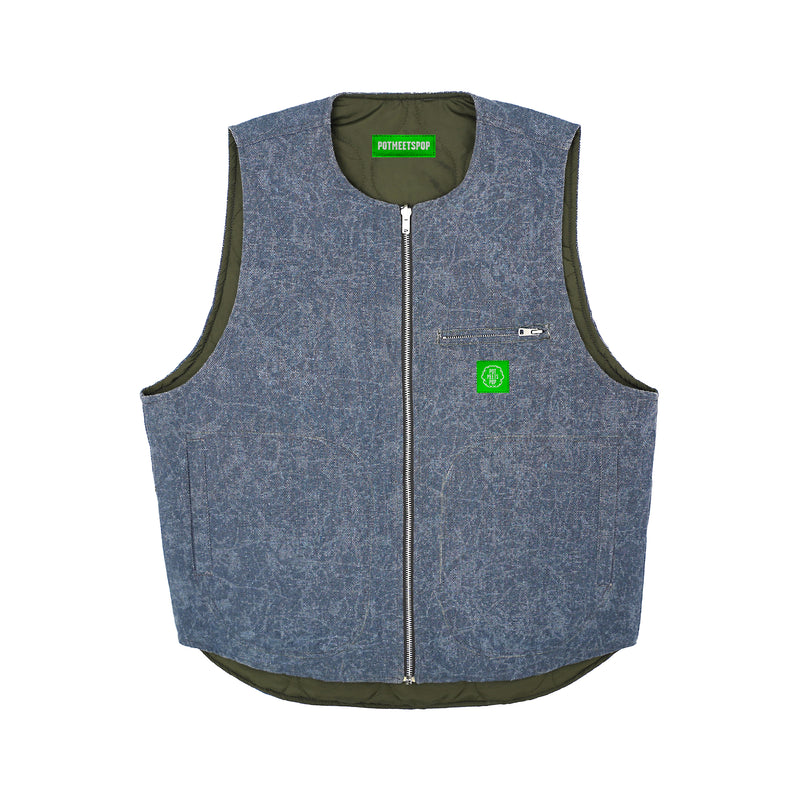 Herrer Vest Reversible Distress Print Canvas - Blue