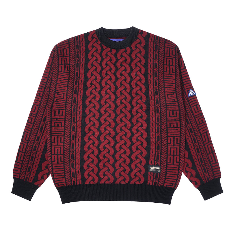 Links Jacquard Knit Sweater - Burgundy