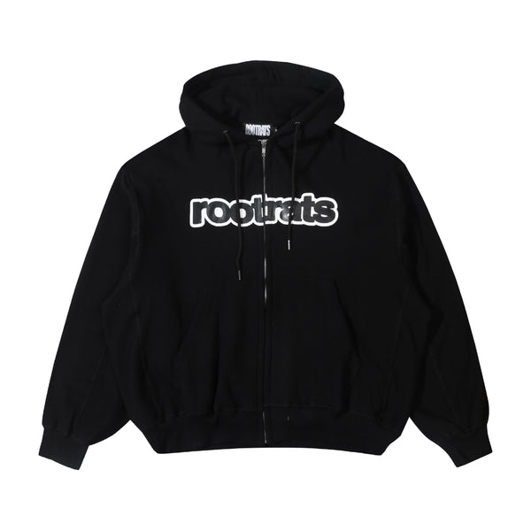 Round Logo Zip Hoodie - Black