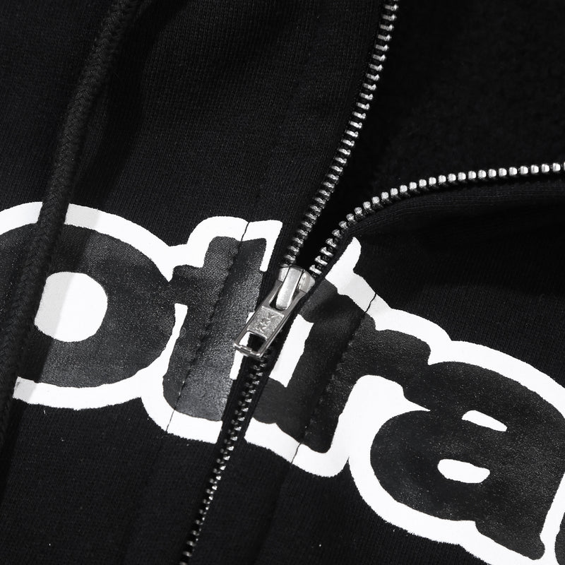 Round Logo Zip Hoodie - Black