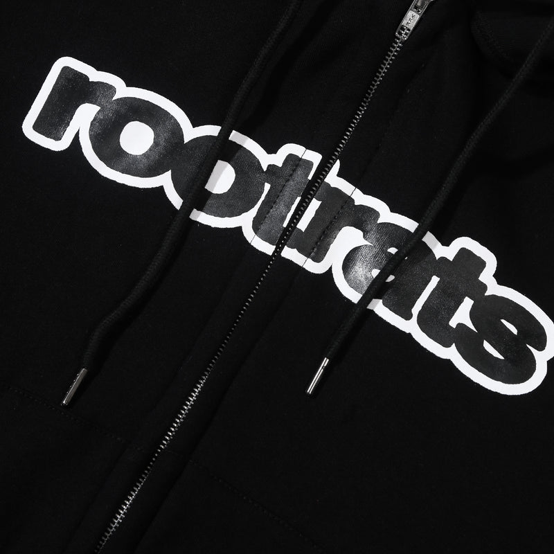 Round Logo Zip Hoodie - Black