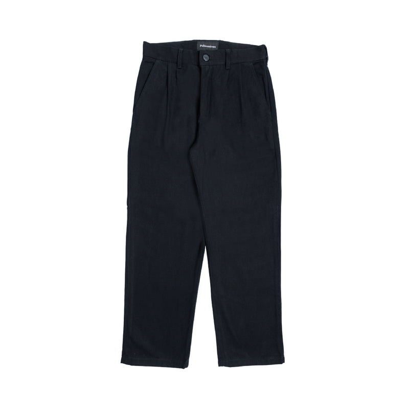 Double Pleated Twill Pants - Black