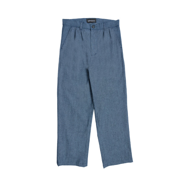 Herringbone Double Pleated Pants - Blue Denim