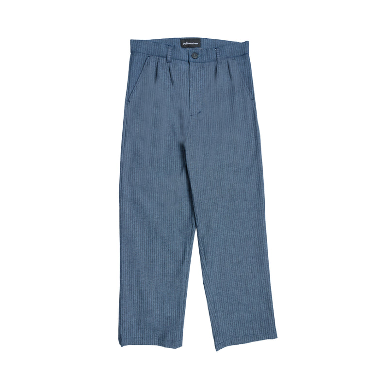 Herringbone Double Pleated Pants - Blue Denim