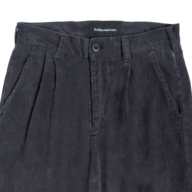Double Pleated Corduroy Pants - Washed Black