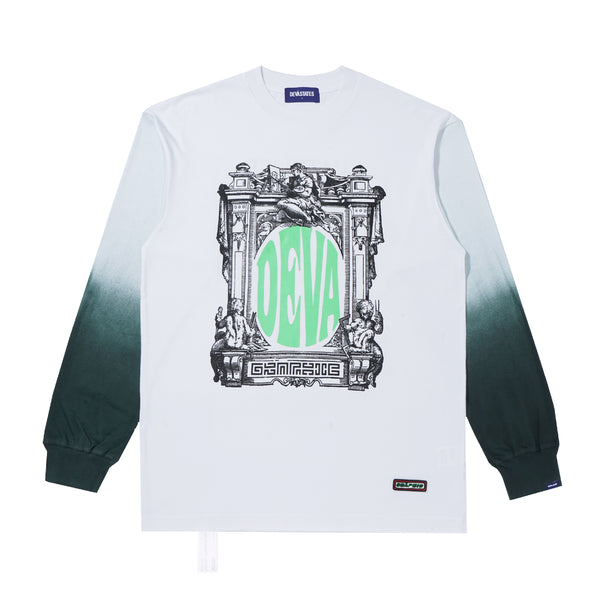 Ornate LS T-shirt - White/Dip-Dyed