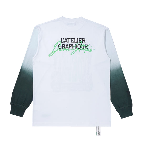 Ornate LS T-shirt - White/Dip-Dyed