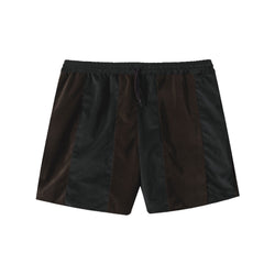 Paneled Velour Shorts - Grey Brown