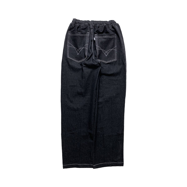Denim Straight Cut White Stich Sunny Face Outline White - Black